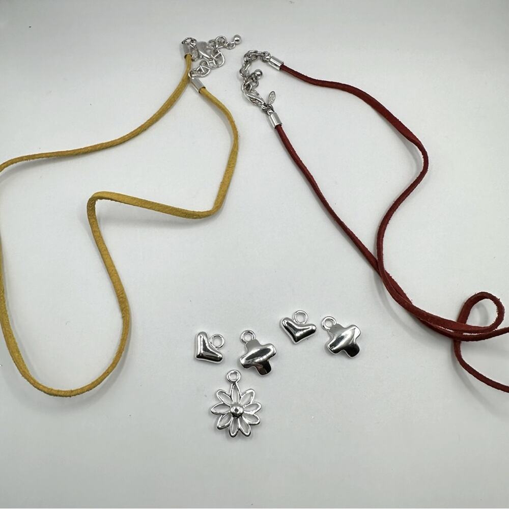 Premier Designs Silver Plate Jewelry Charms Set of 2 Necklace Heart Flower Cross